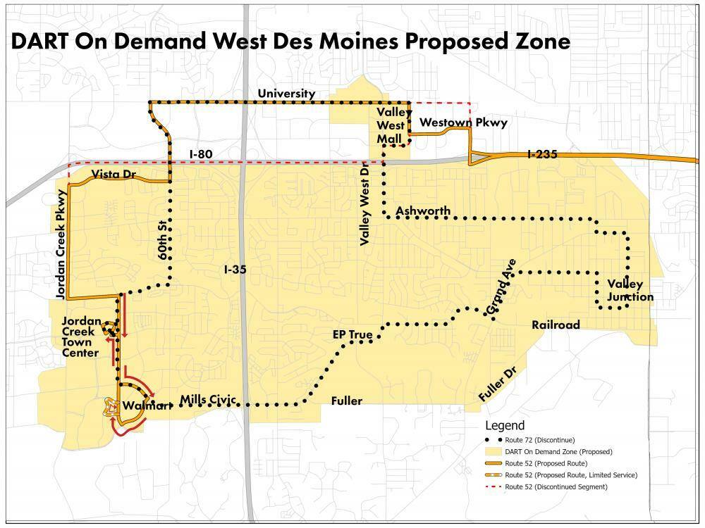 West Des Moines service proposal map for public input May 2022