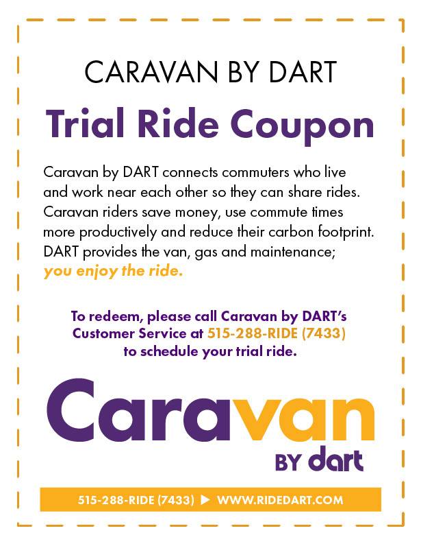 Coupon for a free Caravan by DART trial ride
